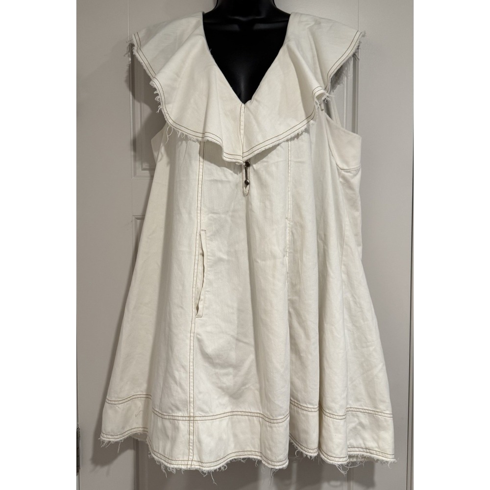 Pilcro Ruffle V Neck Sleeveless Shift Dress Ivory Size M Event Boho Party Ruffle